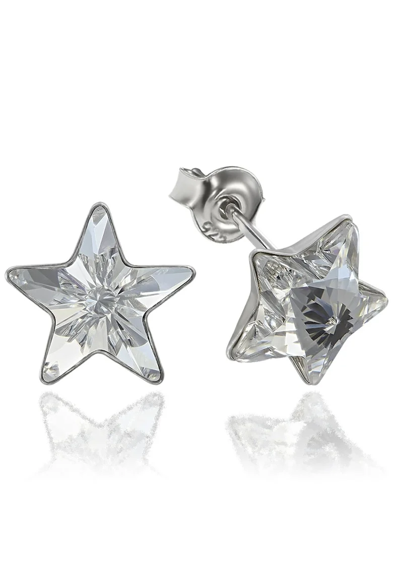 Cercei Argint 925 placat cu rodiu cu cristale Swarovski® Star, 10mm, Surub, Alb/Crystal