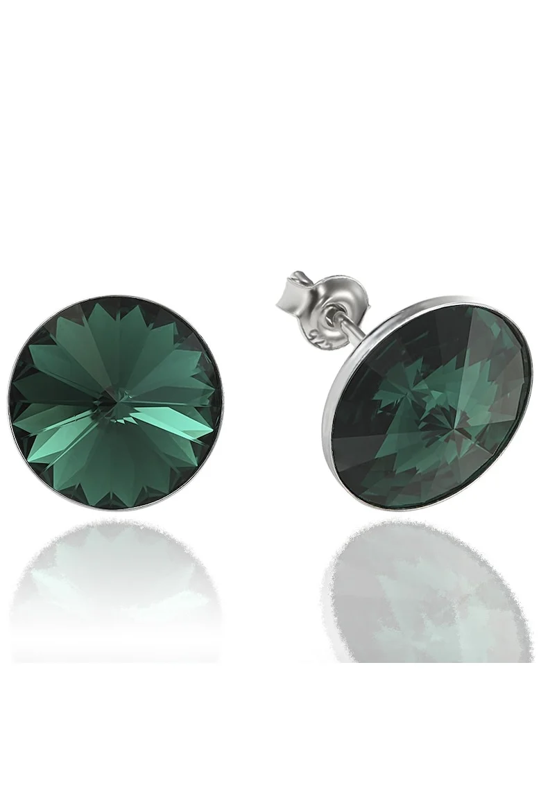 Cercei Argint 925 placat cu rodiu cu cristale Swarovski® Rivoli 12mm, Verde inchis