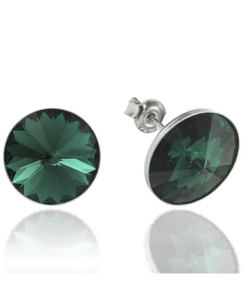 Cercei Argint 925 placat cu rodiu cu cristale Swarovski® Rivoli 12mm, Verde inchis