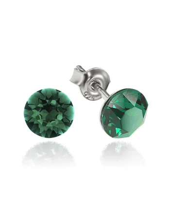 Cercei Argint 925 placat cu rodiu cu cristale Swarovski® Xirius 6mm, Verde inchis