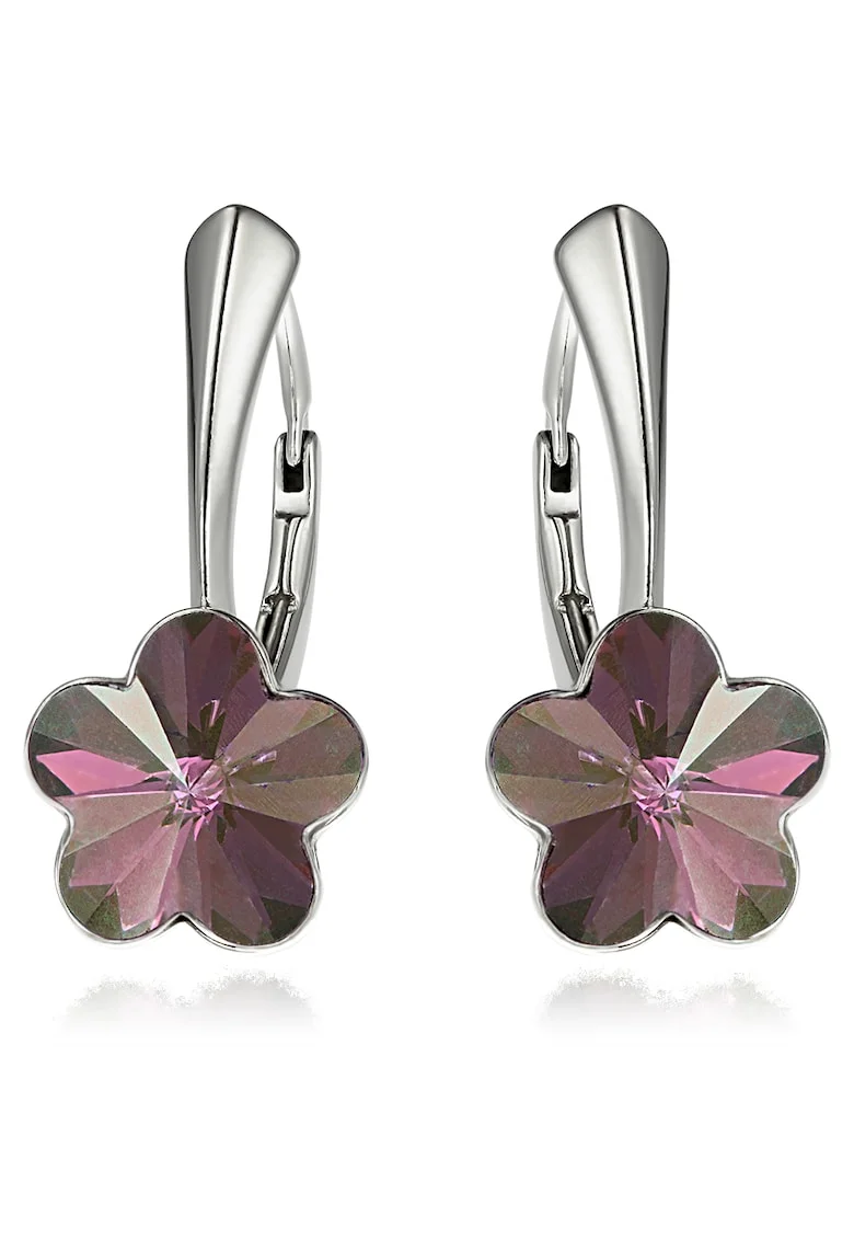 Cercei Argint 925 placat cu rodiu cu cristale Swarovski® Flower, 10mm, Leverback, Mov