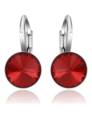 Cercei Argint 925 placat cu rodiu cu cristale Swarovski® Rivoli Leverback 8mm, Rosu