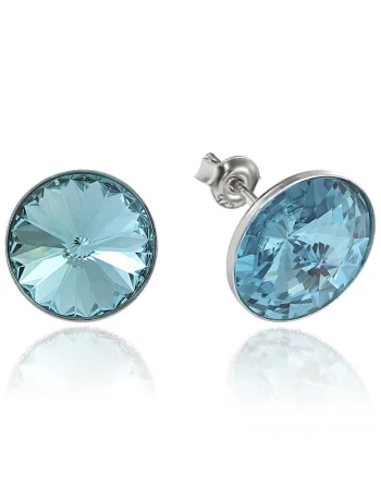 Cercei Argint 925 placat cu rodiu cu cristale Swarovski® Rivoli 12mm, Turcoaz