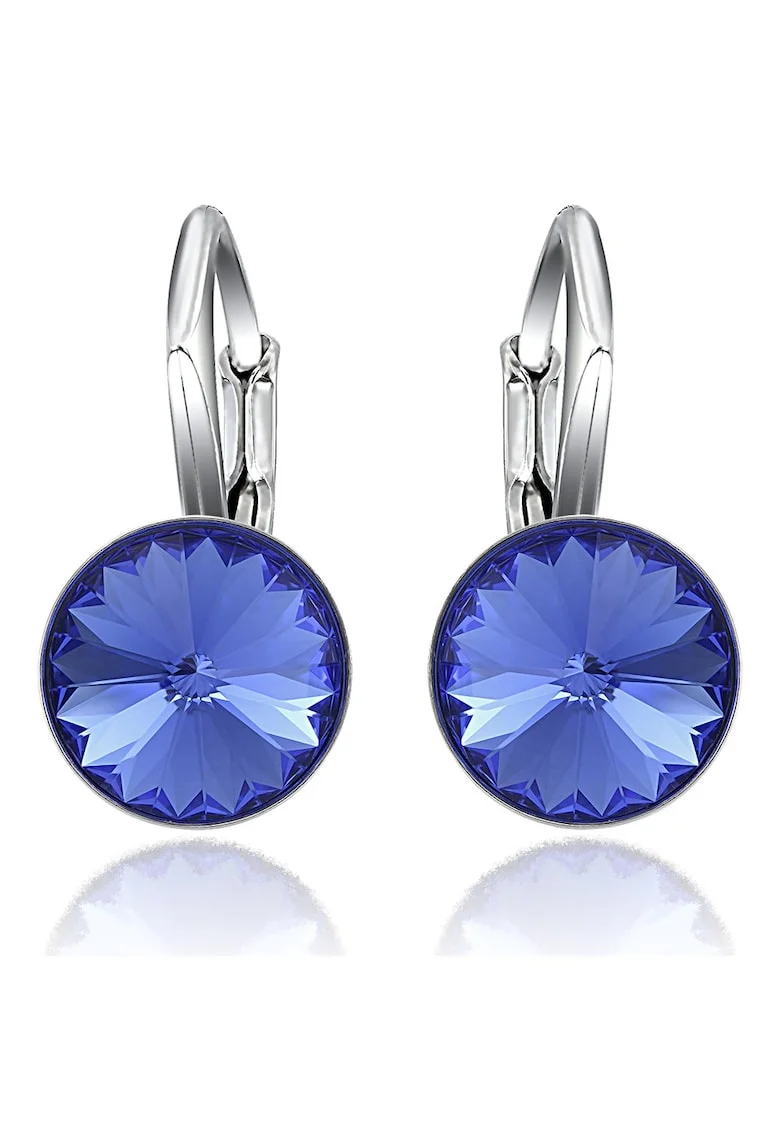 Cercei Argint 925 placat cu rodiu cu cristale Swarovski® Rivoli Leverback 8mm, Albastru safir