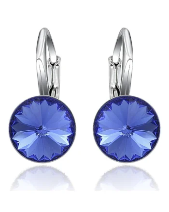 Cercei Argint 925 placat cu rodiu cu cristale Swarovski® Rivoli Leverback 8mm, Albastru safir