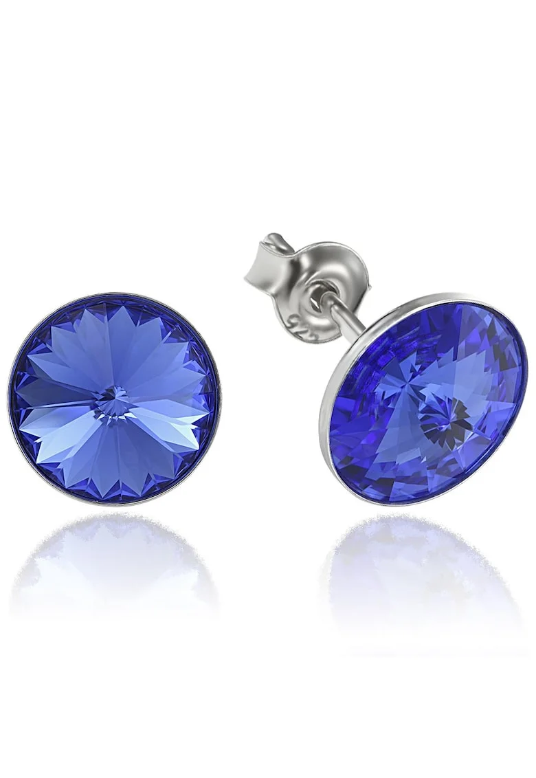 Cercei Argint 925 placat cu rodiu cu cristale Swarovski® Rivoli 8mm, Albastru safir