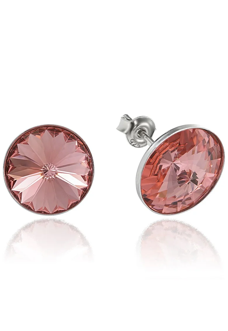 Cercei Argint 925 placat cu rodiu cu cristale Swarovski® Rivoli 12mm, Roz piersica