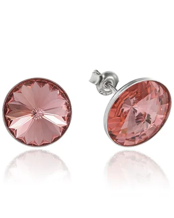 Cercei Argint 925 placat cu rodiu cu cristale Swarovski® Rivoli 12mm, Roz piersica