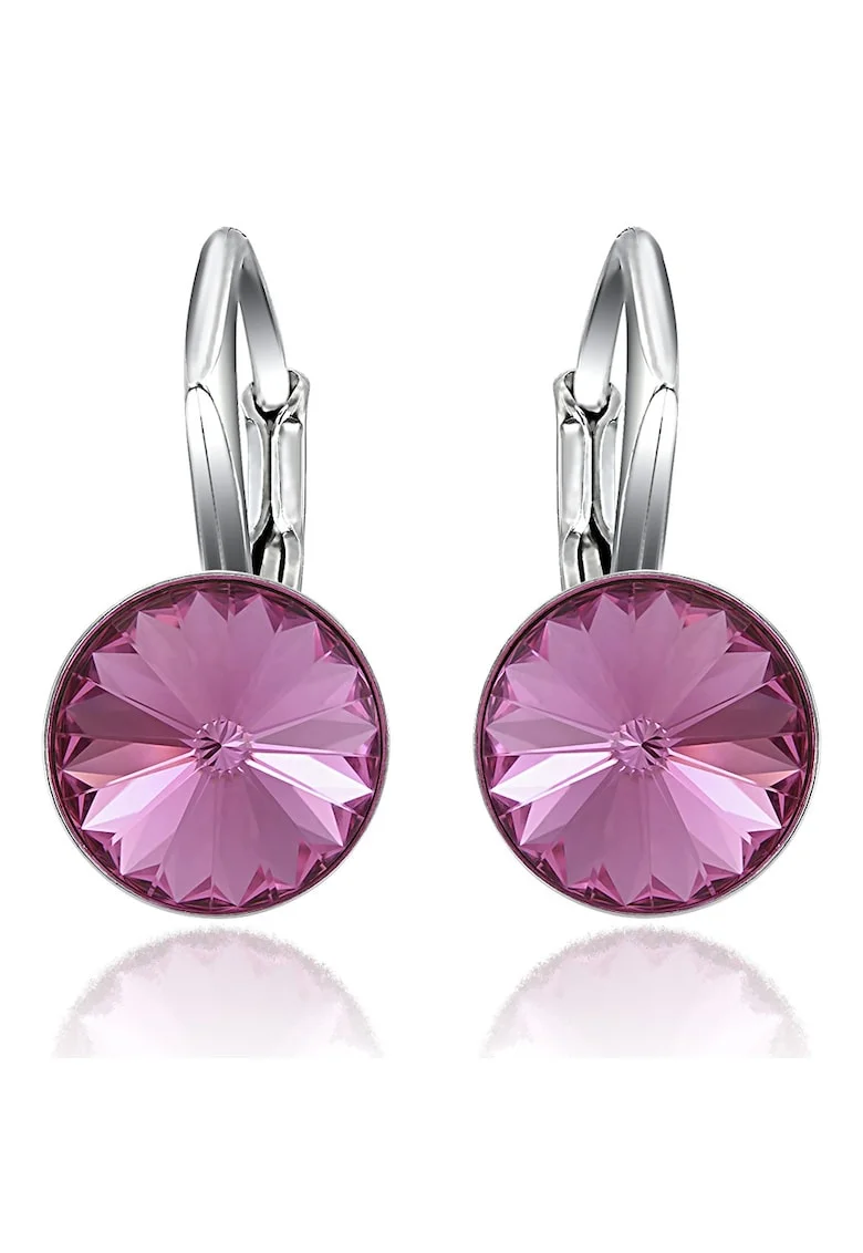 Cercei Argint 925 placat cu rodiu cu cristale Swarovski® Rivoli Leverback 8mm, Roz