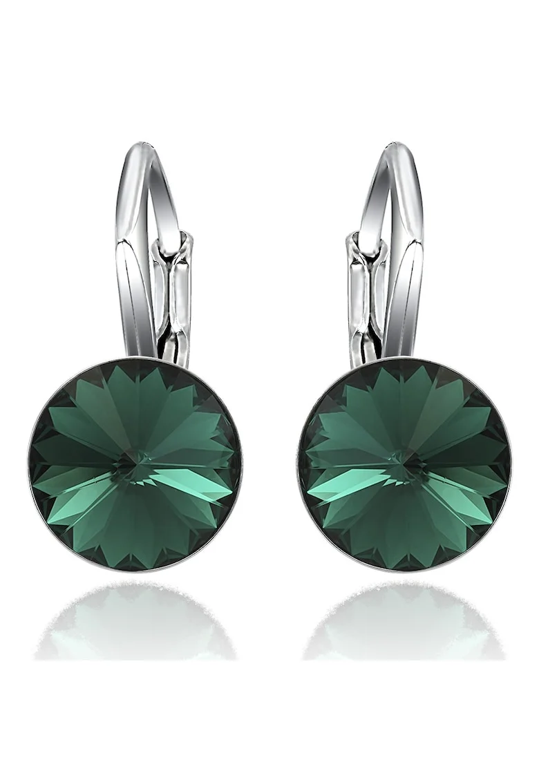 Cercei Argint 925 placat cu rodiu cu cristale Swarovski® Rivoli Leverback 8mm, Verde inchis