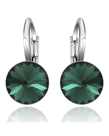 Cercei Argint 925 placat cu rodiu cu cristale Swarovski® Rivoli Leverback 8mm, Verde inchis