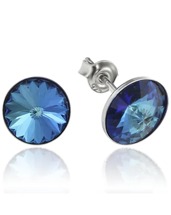 Cercei Argint 925 placat cu rodiu cu cristale Swarovski® Rivoli 8mm, Bleumarin