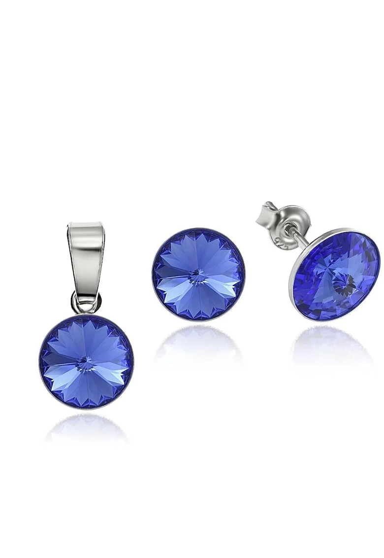 Set Argint 925 placat cu rodiu cu cristale Swarovski® Rivoli 8mm, Safir
