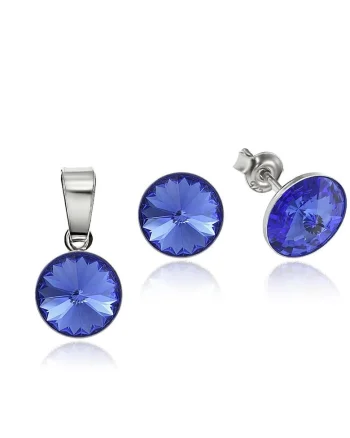 Set Argint 925 placat cu rodiu cu cristale Swarovski® Rivoli 8mm, Safir