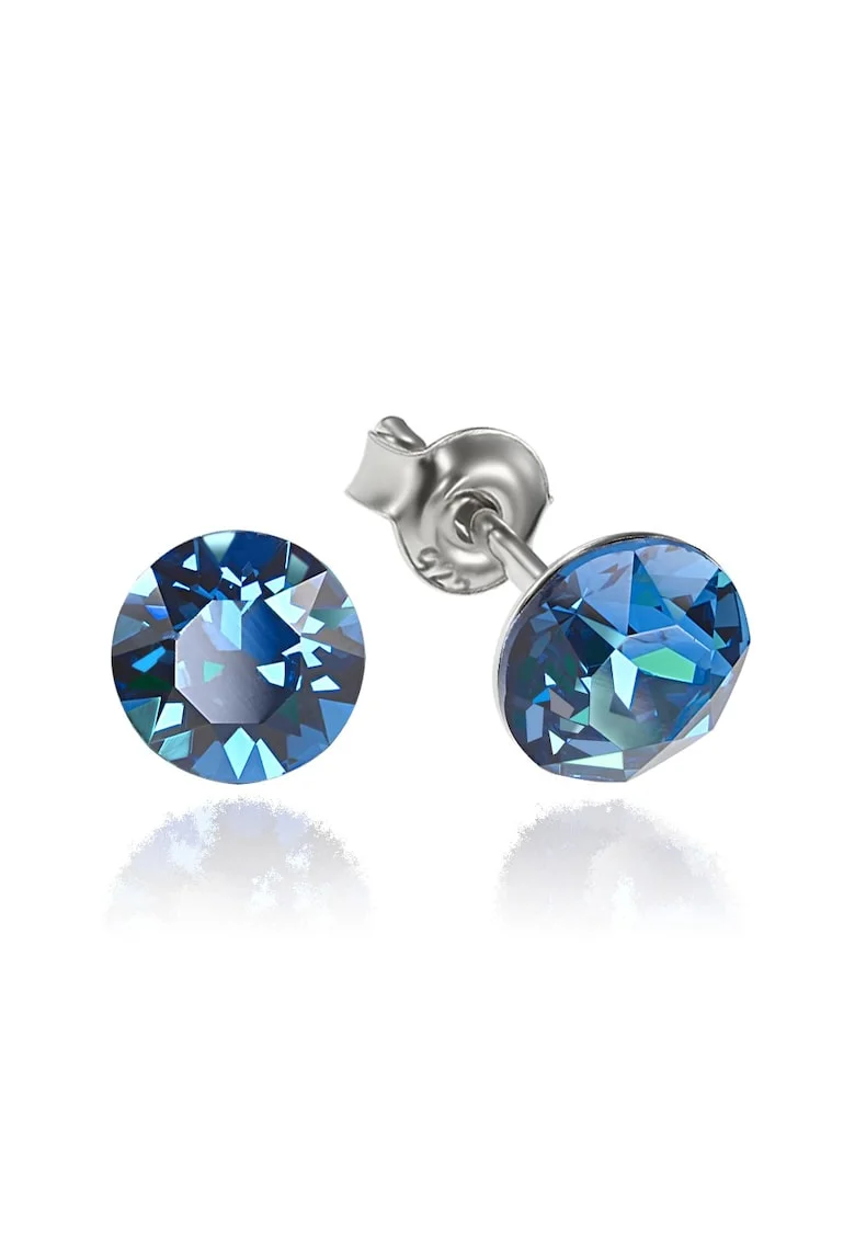 Cercei Argint 925 placat cu rodiu cu cristale Swarovski® Xirius 6mm, Albastru inchis