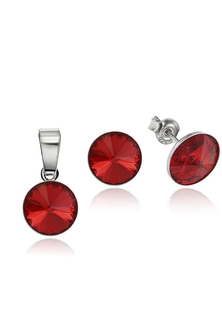 Set Argint 925 placat cu rodiu cu cristale Swarovski® Rivoli 8mm, Rosu
