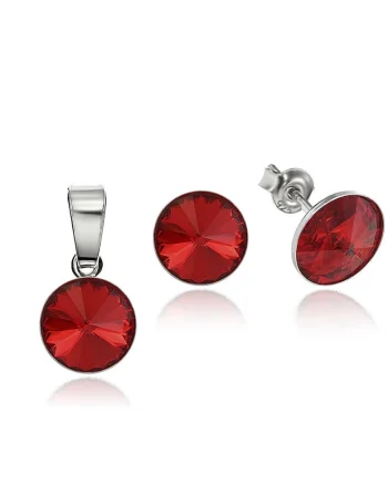 Set Argint 925 placat cu rodiu cu cristale Swarovski® Rivoli 8mm, Rosu