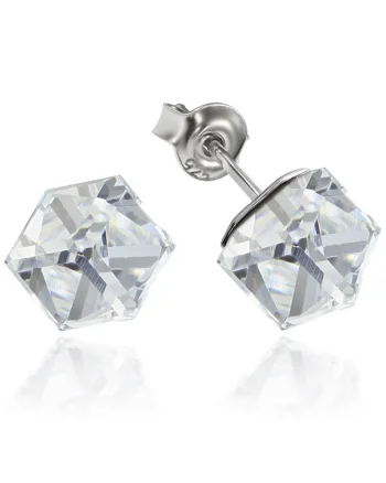 Cercei Argint 925 placat cu rodiu cu cristale Swarovski® Cubic 6mm, Surub, Alb