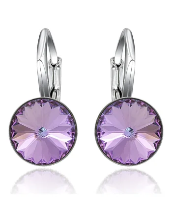 Cercei Argint 925 placat cu rodiu cu cristale Swarovski® Rivoli Leverback 8mm, Violet deschis