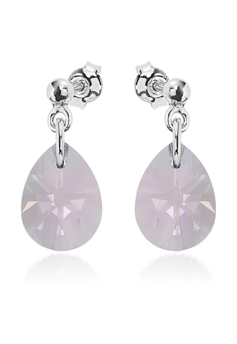 Cercei Argint 925 placat cu rodiu cu cristale Swarovski® Minipear 12mm Surub 2, Roz