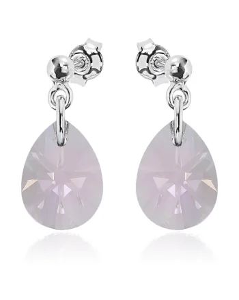 Cercei Argint 925 placat cu rodiu cu cristale Swarovski® Minipear 12mm Surub 2, Roz