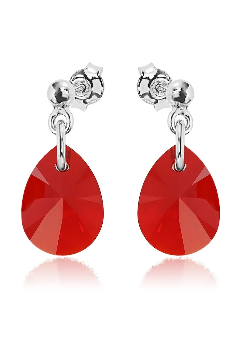 Cercei Argint 925 placat cu rodiu cu cristale Swarovski® Minipear 12mm Surub 2, Rosu