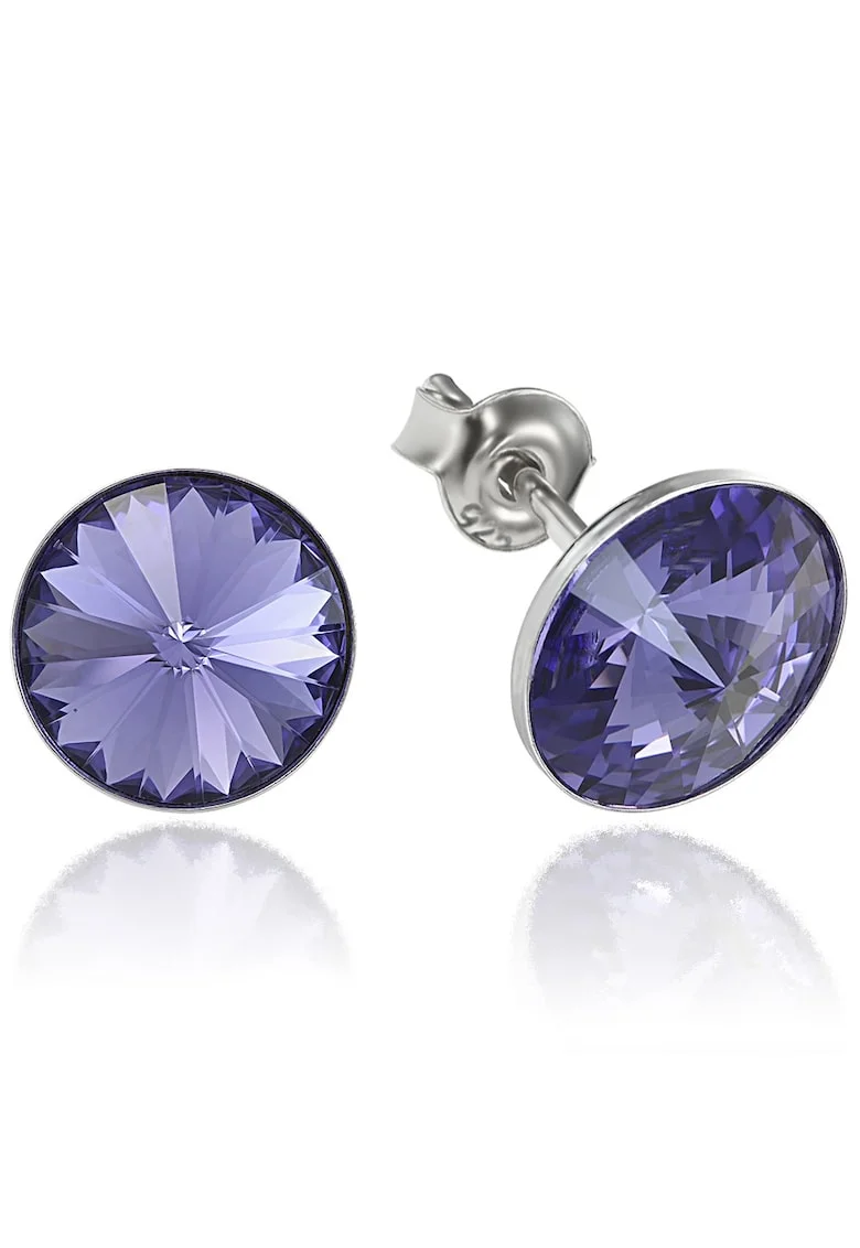 Cercei Argint 925 placat cu rodiu cu cristale Swarovski® Rivoli 8mm, Mov inchis