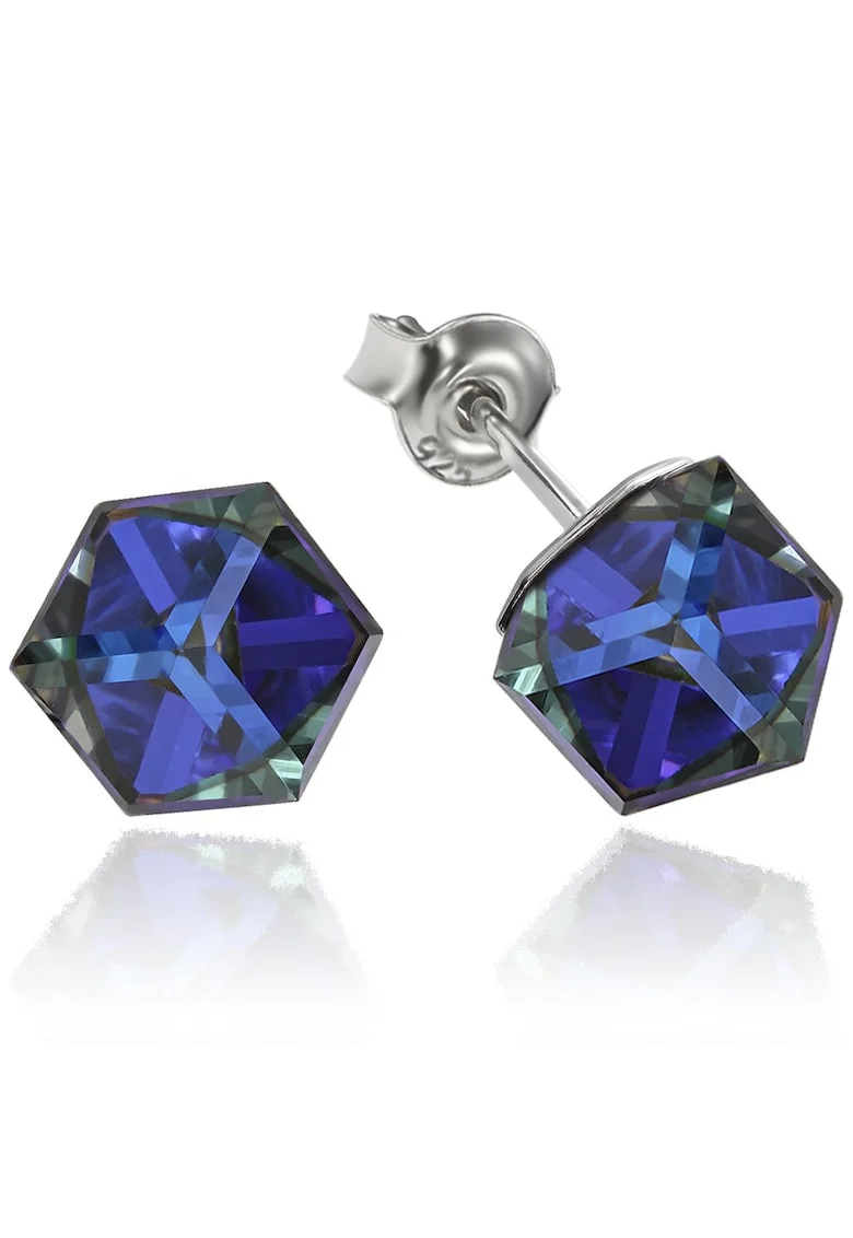 Cercei Argint 925 placat cu rodiu cu cristale Swarovski® Cubic 6mm, Surub, Mov