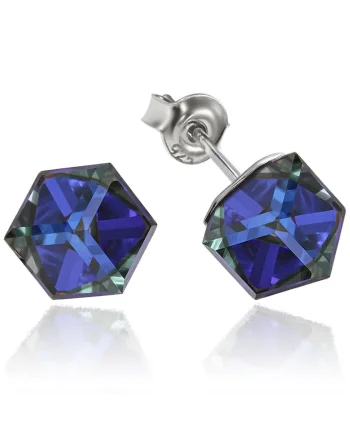 Cercei Argint 925 placat cu rodiu cu cristale Swarovski® Cubic 6mm, Surub, Mov