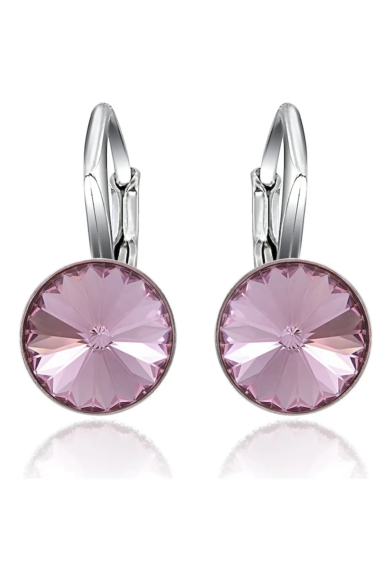 Cercei Argint 925 placat cu rodiu cu cristale Swarovski® Rivoli Leverback 8mm, Roz deschis