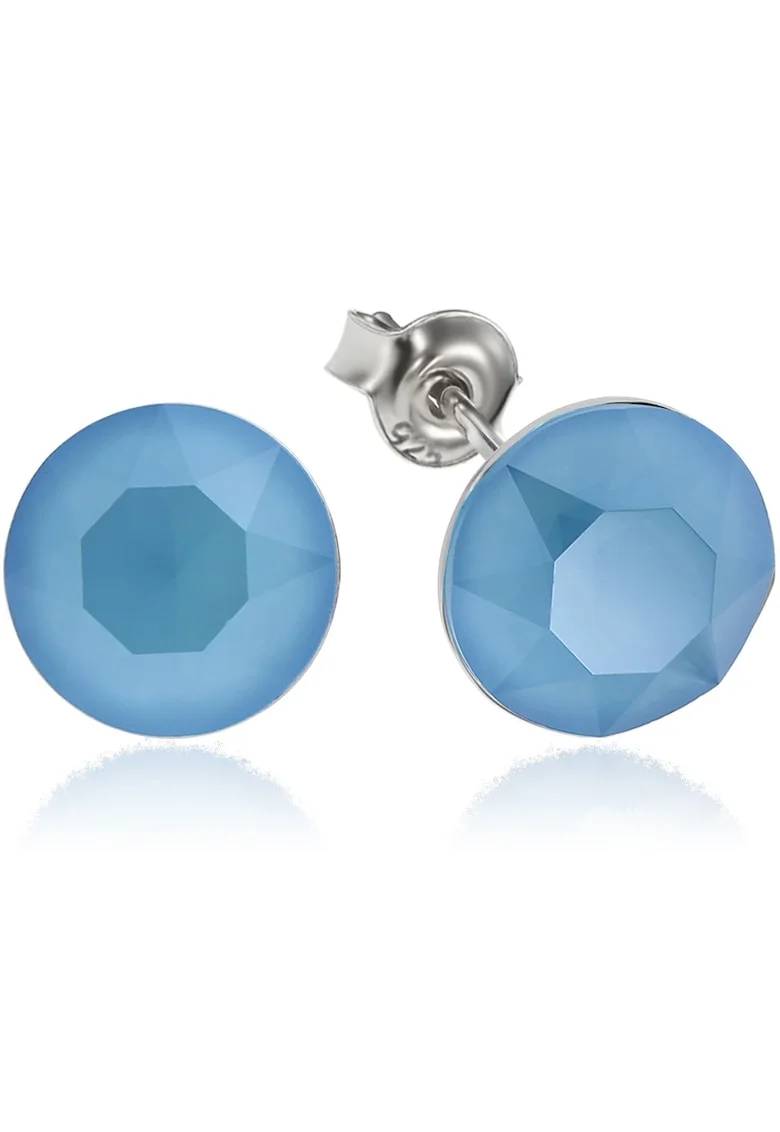Cercei Argint 925 placat cu rodiu cu cristale Swarovski® Xirius 8mm, Albastru mat