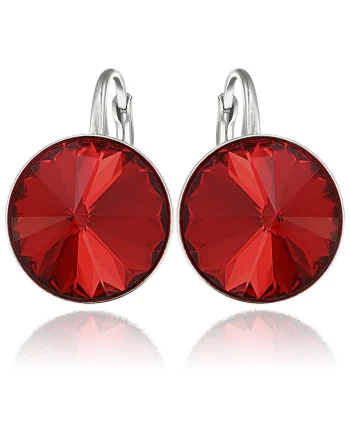 Cercei Argint 925 placat cu rodiu cu cristale Swarovski® Rivoli 14mm, Rosu