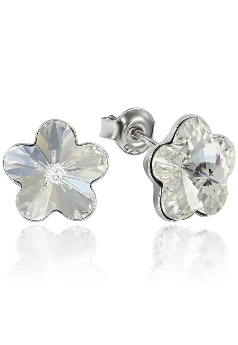 Cercei Argint 925 placat cu rodiu cu cristale Swarovski® Flower, 10mm, Surub, Alb