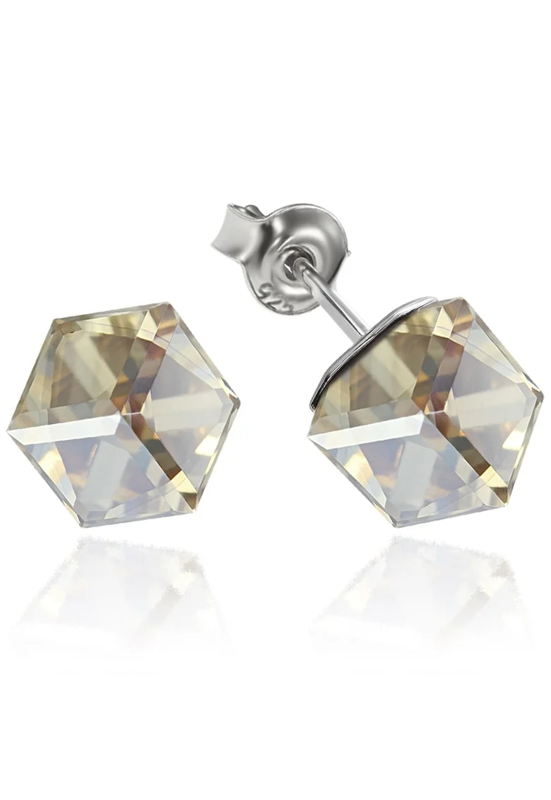 Cercei Argint 925 placat cu rodiu cu cristale Swarovski® Cubic 6mm, Surub, Auriu