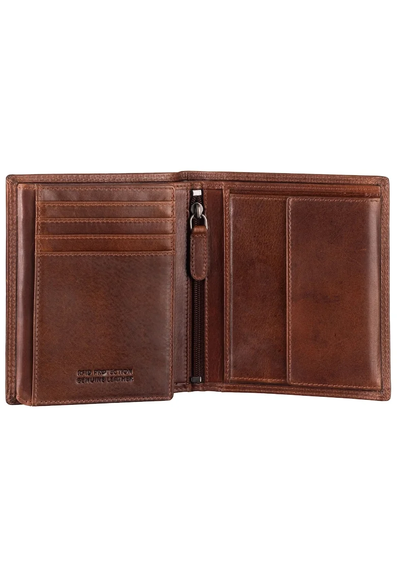 Portofel barbati piele naturala maro 10.5x12.5x2.5cm, Waxy Vintage,  protectie RFID
