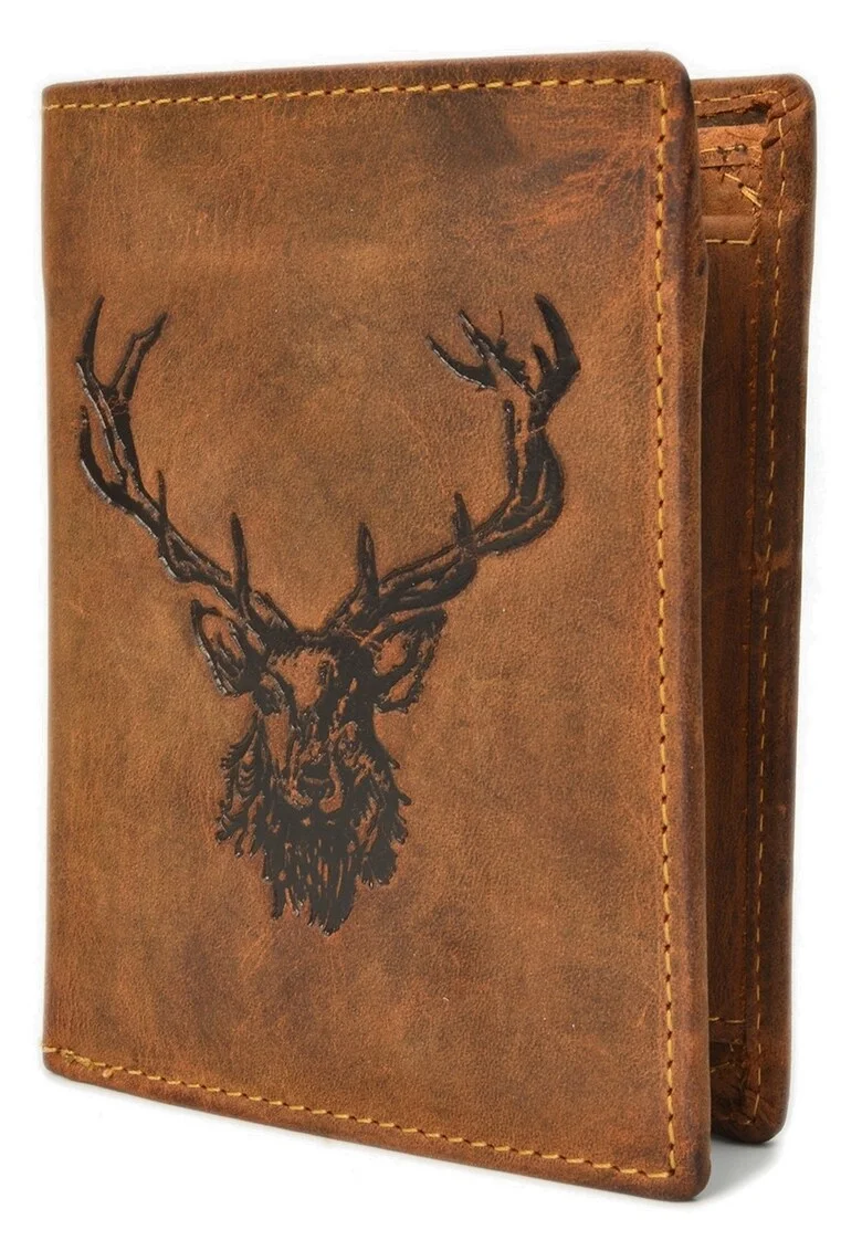 Portofel barbati piele naturala maro antichizat 9.5 x 12.5 x 2.5 cm, Vintage Hunting,