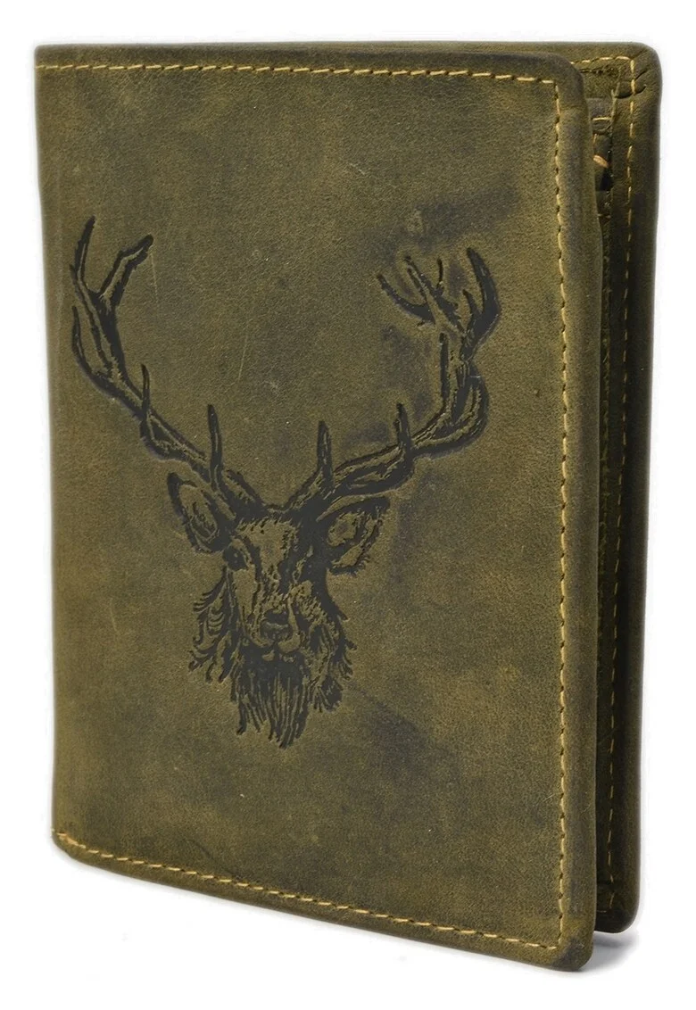 Portofel barbati piele naturala verde 9.5 x 12.5 x 2.5 cm, Vintage Hunting,