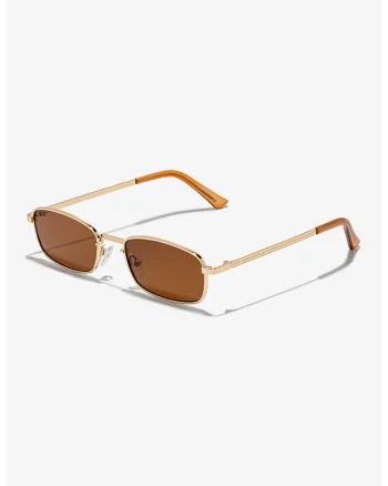 Ochelari de soare dreptunghiulari unisex cu rama metalica, Auriu/Caramel