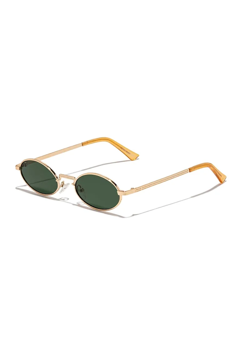 Ochelari de soare ovali unisex cu rama metalica, Auriu