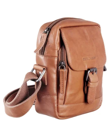 Geantă umăr unisex,  piele naturală, coniac, 1 compartiment, 18x20x9cm