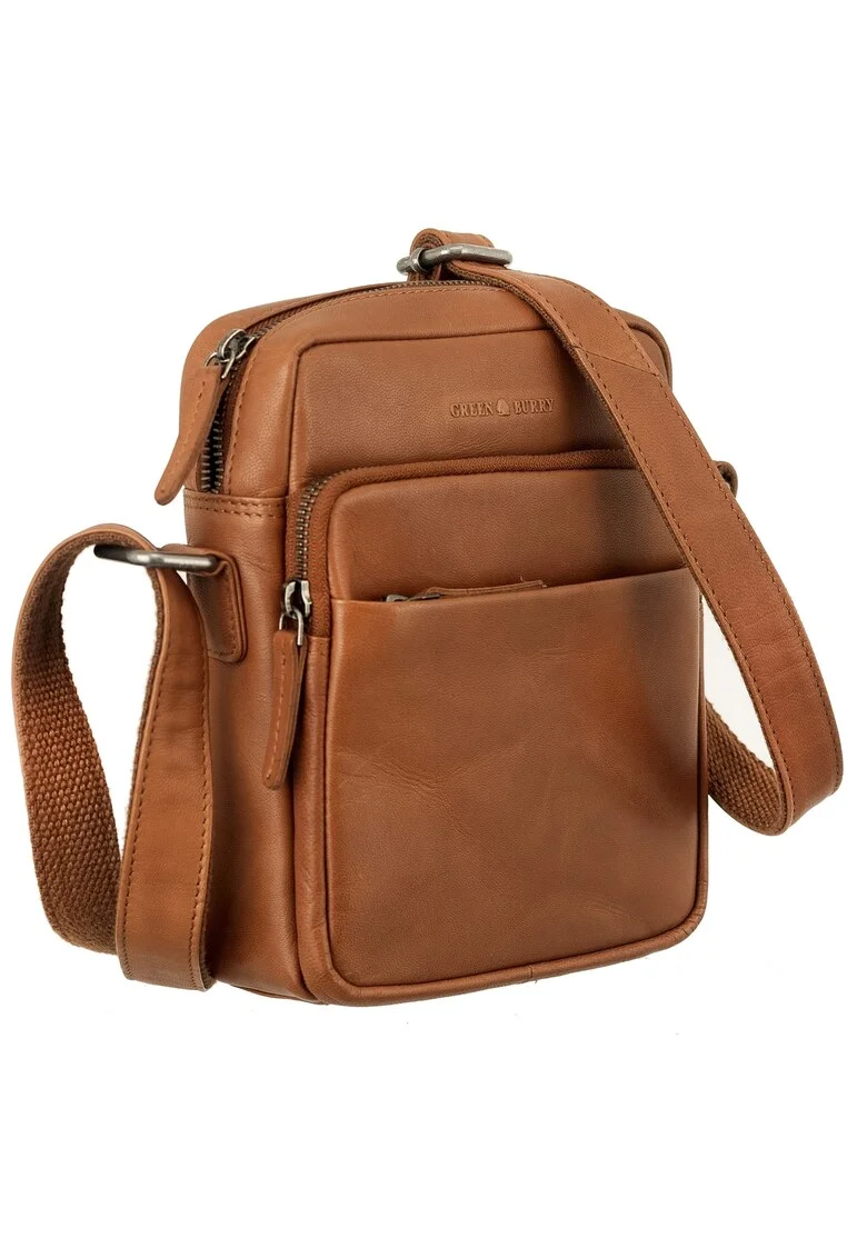 Geantă umăr unisex piele naturală coniac,  19x21x6.5cm, 1 compartiment, curea ajustabilă