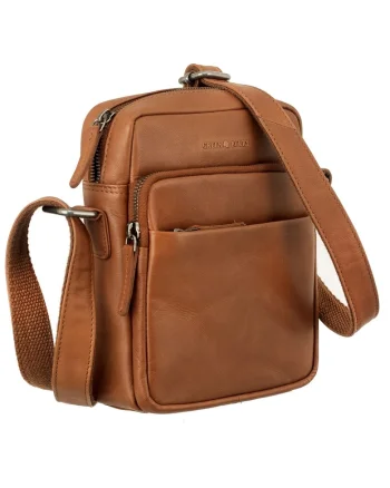 Geantă umăr unisex piele naturală coniac,  19x21x6.5cm, 1 compartiment, curea ajustabilă