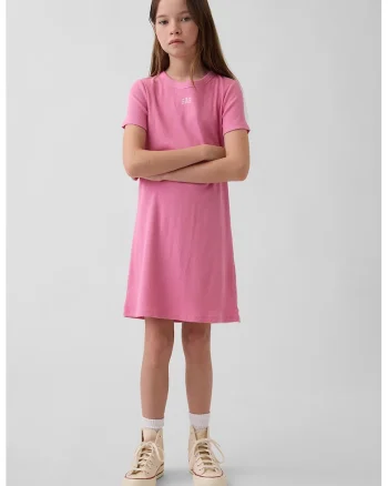 Rochie din bumbac cu logo, Roz aprins