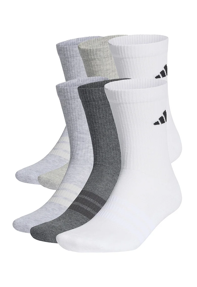 Set de sosete scurte unisex C ESS CRW - 6 perechi, Alb/Gri melange/Gri inchis