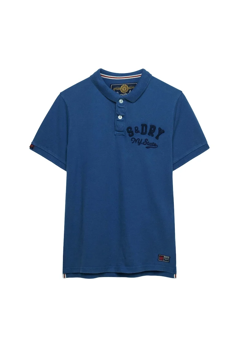 SUPERDRY, Tricou polo cu imprimeu pe piept, Albastru