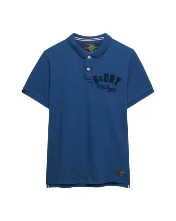 SUPERDRY, Tricou polo cu imprimeu pe piept, Albastru