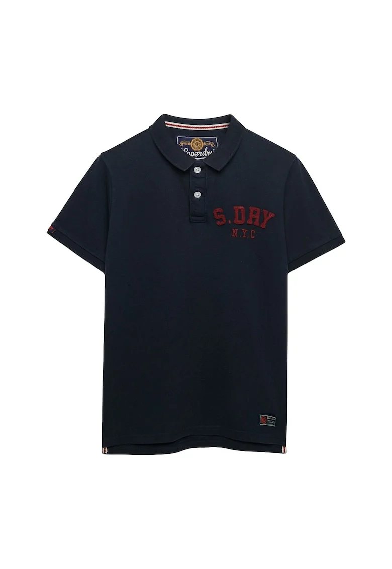 SUPERDRY, Tricou polo cu imprimeu pe piept, Albastru inchis