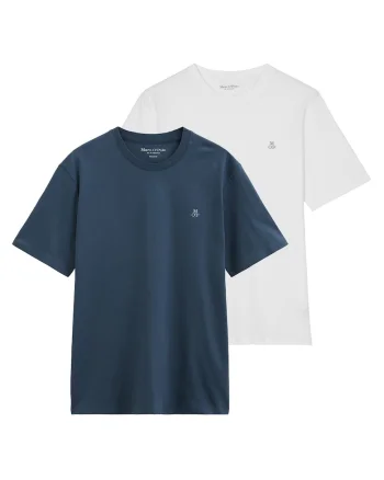 Set de tricouri cu logo discret - 2 piese, Alb fildes/Bleumarin stins