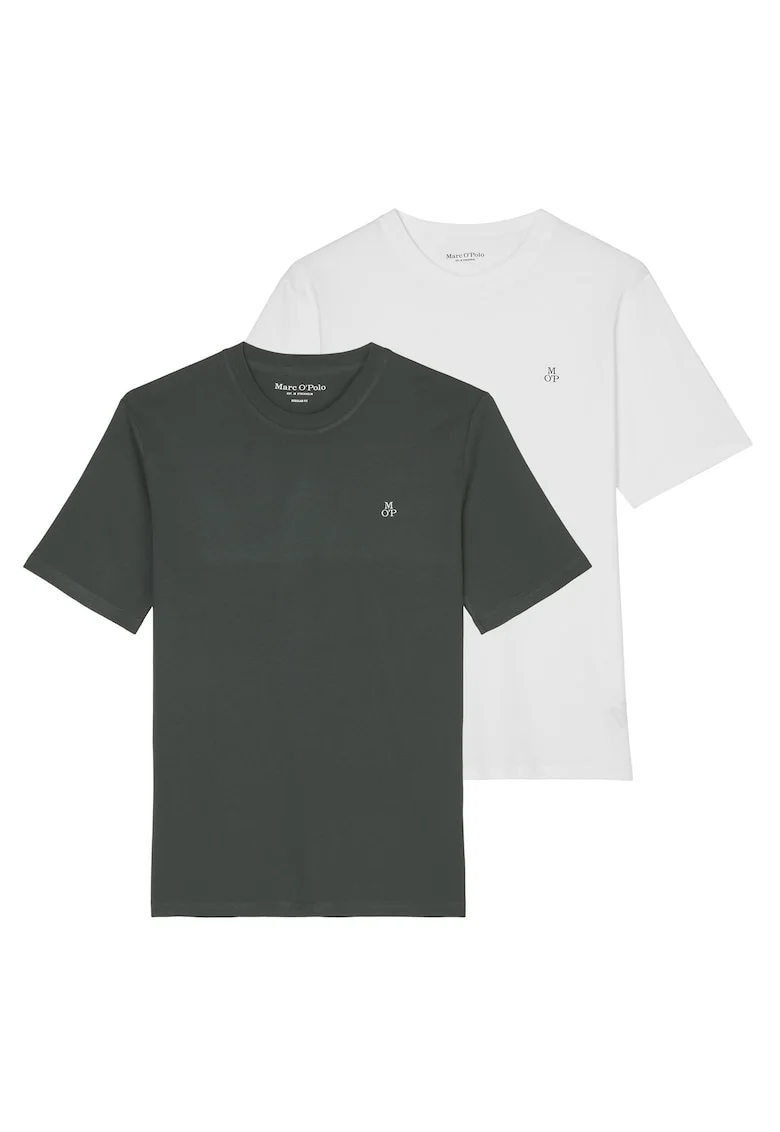 Set de tricouri cu logo discret - 2 piese, Alb/Verde inchis