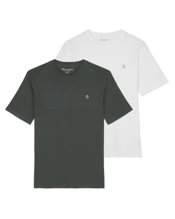 Set de tricouri cu logo discret - 2 piese, Alb/Verde inchis